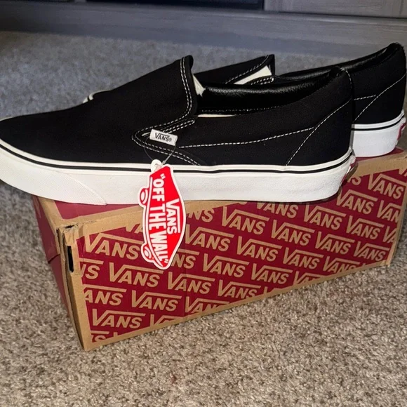 Vans Men's Black and White Slip-On Loafers - Picture 3 of 8